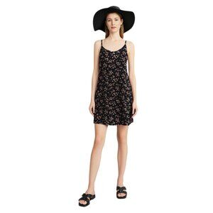 Dare To Dress Black Floral Daisey Print Spaghetti Strap 90s Vntg Dress Size 11